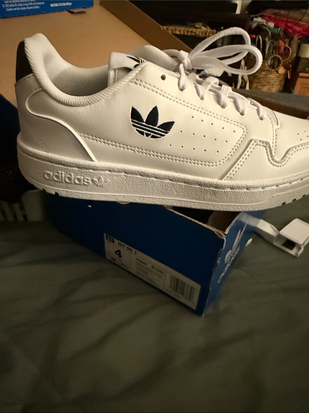 adidas Kids White Sneakers with Black Trefoil